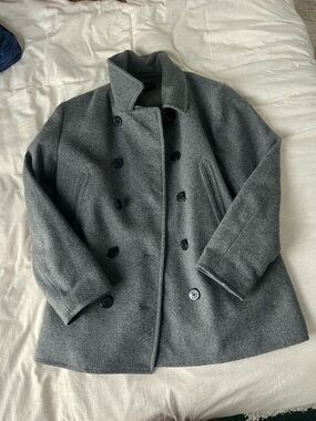 J. Crew Grey Wool Blend Coat with Herringbone Lining